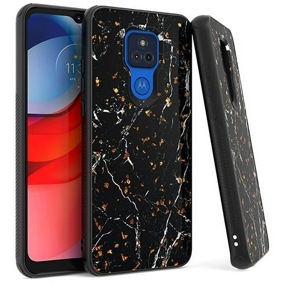 For Motorola Moto G Play 2021 Chrome Flake Marble Black
