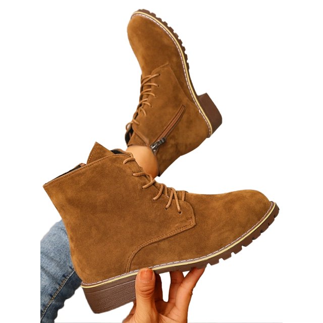 UKAP Botas para mujer Botas de combate Botines de tobillo impermeables con cordones botas bajas botas de tacón bajo