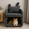 thumbnail image 4 of Modern Sofas Dark Gray Bunny-Ear Pet-Friendly Armchair with Scratch-Resistant Fabric, Triple-Entry Pet Hideaway Openings, Dual-Use Sofa Chair, 27.4 x 25.2 x 37.4 inch,Rustic Sofas, 4 of 11