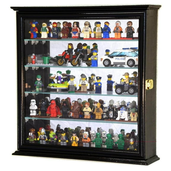 4 Adjustable Shelves Mirror Back Mini Figures / Miniatures / Figurines Display Case Cabinet