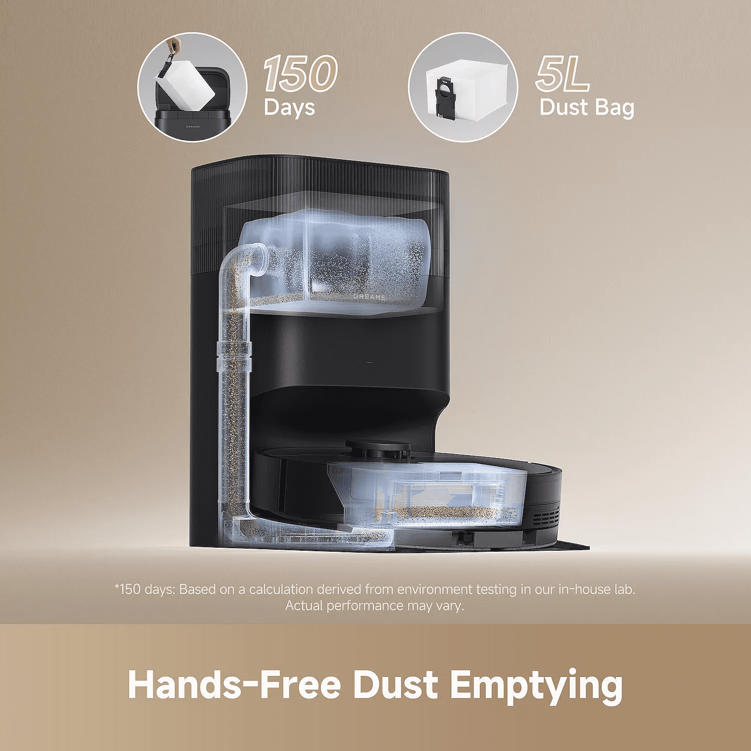 Dreame GoVac 300 Robot Vacuum and Mop, 13000Pa Suction, Pet Hair Capets Friendly, Self-Emptying with 5L Dust Bag, LDS Mapping, App & Voice Control, Black
