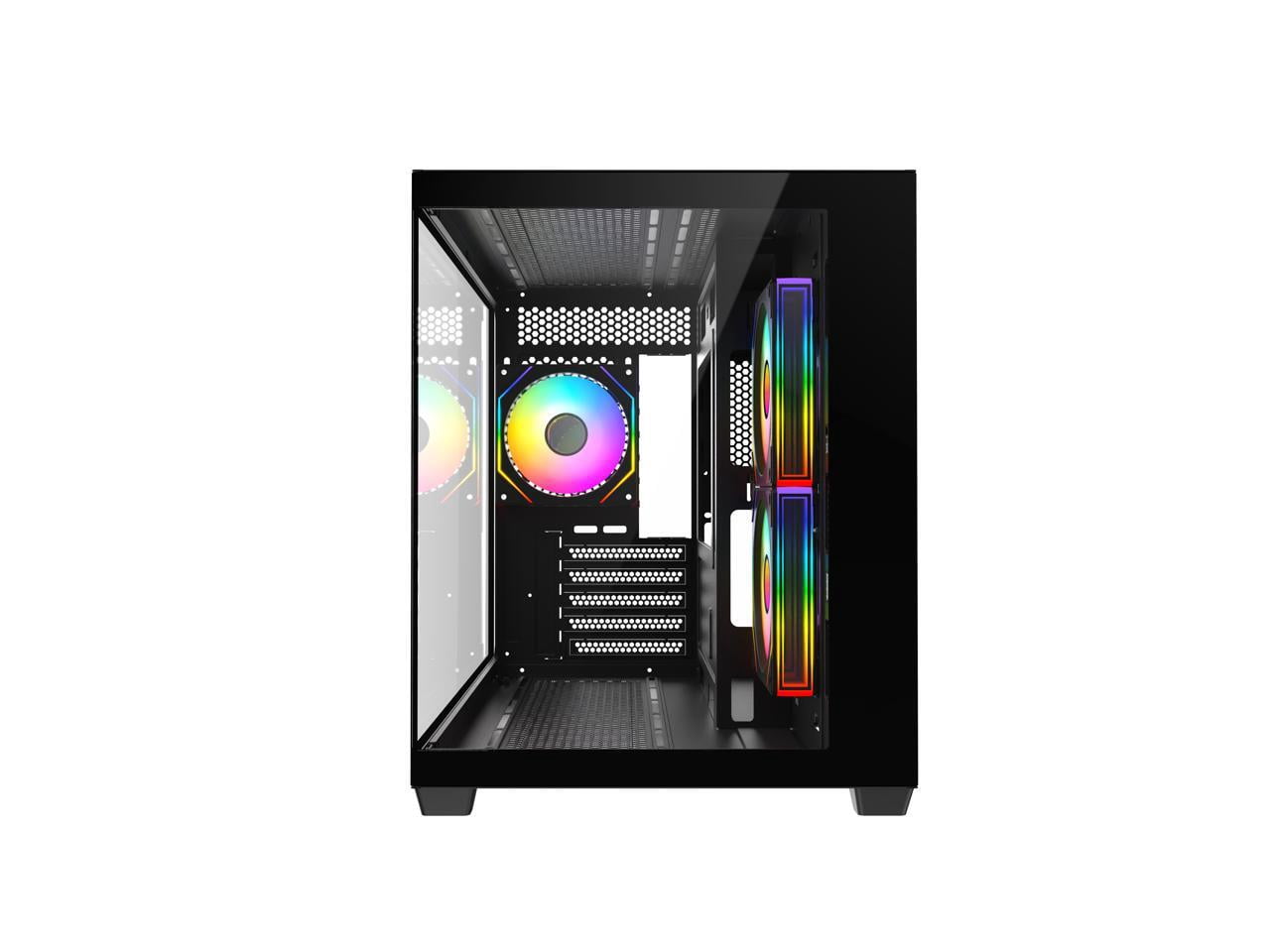 DIYPC ARGB-DC120-TM Black USB3.0 Tempered Glass Micro ATX Gaming Computer Case w/ 3 x ARGB PWM Fans (Pre-Installed)