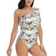 thumbnail image 5 of Balery Flamingo Palm Trees One Shoulder Swimsuits for Women Ruffle Swimsuits Tummy Control One Shoulder Bathing Suits-Small, 5 of 8