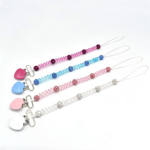 1PC Crystal Baby Kids Plastic Beaded Pacifier Clip Teether Dummy Strap Chain FG 