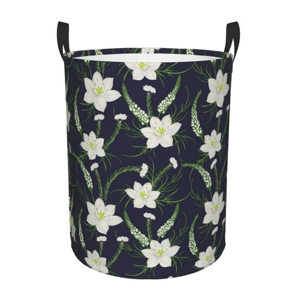 Balery Lilies Flowers Cesta de ropa redonda con asas, impermeable, independiente, para ropa, juguetes, dormitorio y familia-Small