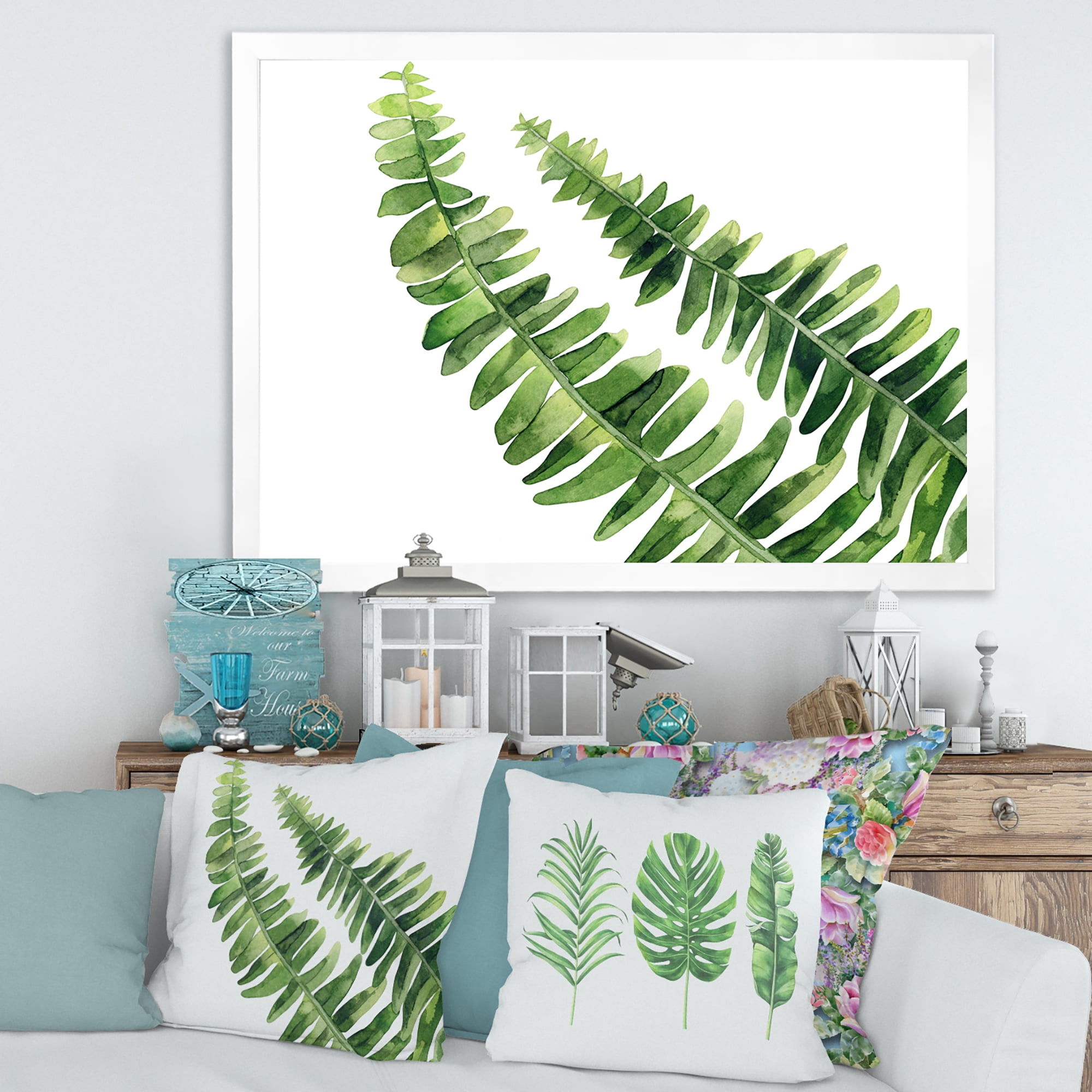 Designart 'Fern Plant Leaves Detail I' Farmhouse Framed Art Print