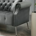 thumbnail image 5 of 3 Seater Sofa,Velvet Accent Sofa with 2 Pillows,Button Tufted Couch with Nailhead Trim and Metal Legs,Upholstered Sofa with Curved Back and Rolled Arm for Living Room Bedroom Office,Gray, 5 of 6
