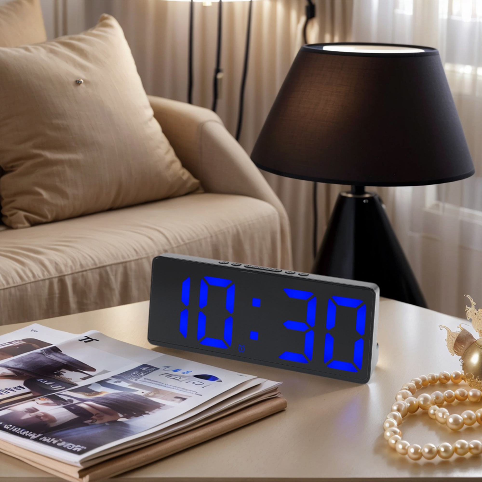 Unique Bargains Alarm Clock Black Housing and Blue Light 6.1"L x 0.9"W x 2.5"H