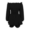 thumbnail image 4 of Jumpsuits for Women Ruffled Layered Culottes Crew Neck Off Shoulder Swing Mini Dress Date Night Rompers, 4 of 5