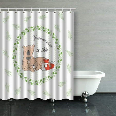 WOPOP Doodle Set Best Friends Cute Rabbit Babys Fox Shower Curtains Bathroom Curtain 60x72