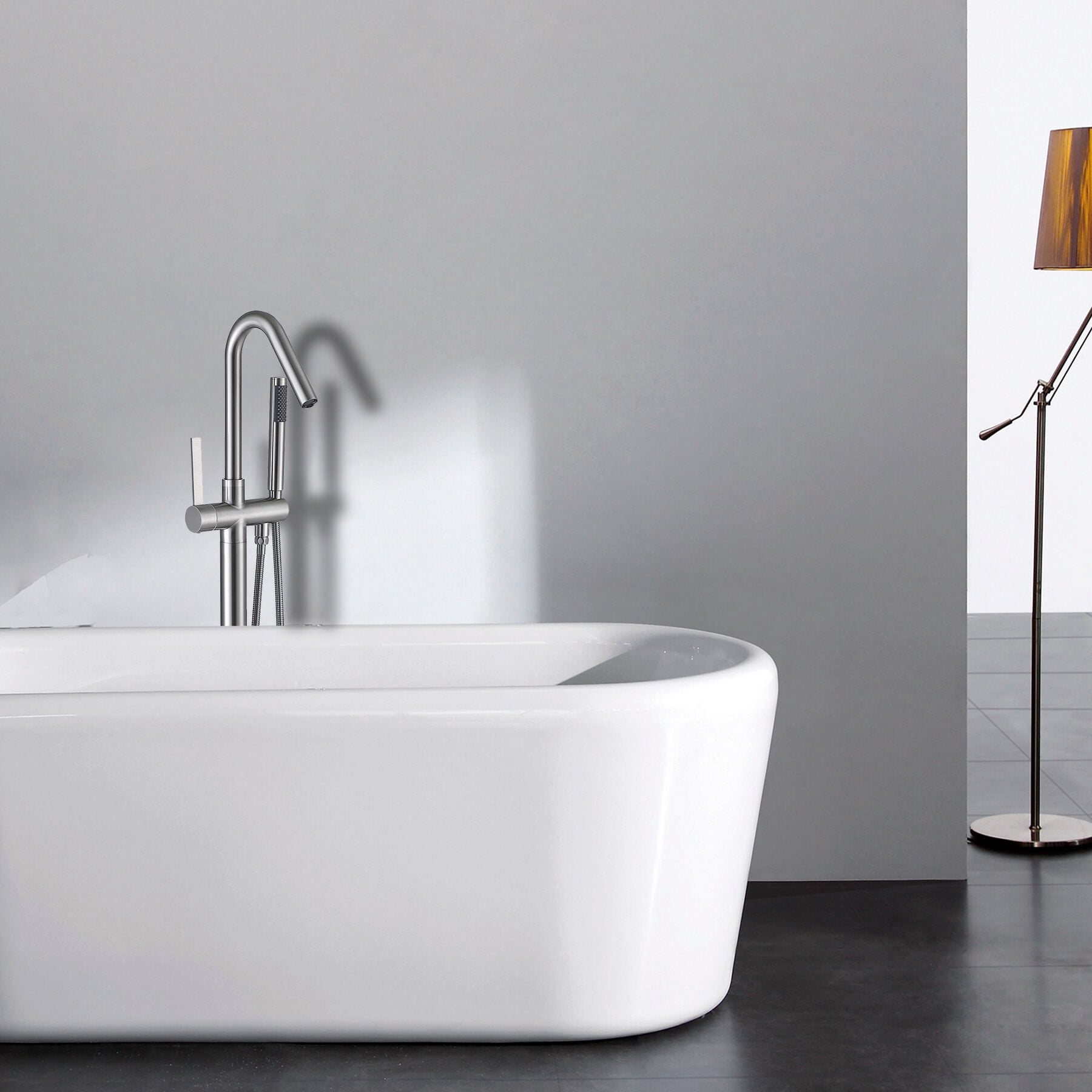 Freestanding Bathtub Faucet, Freestanding Bathtub Faucet with Hand Shower, Brushed Nickel Freestanding Tub Filler,Metal Standalone Tub Faucet, Bath & Faucets Freestanding Tub Faucets