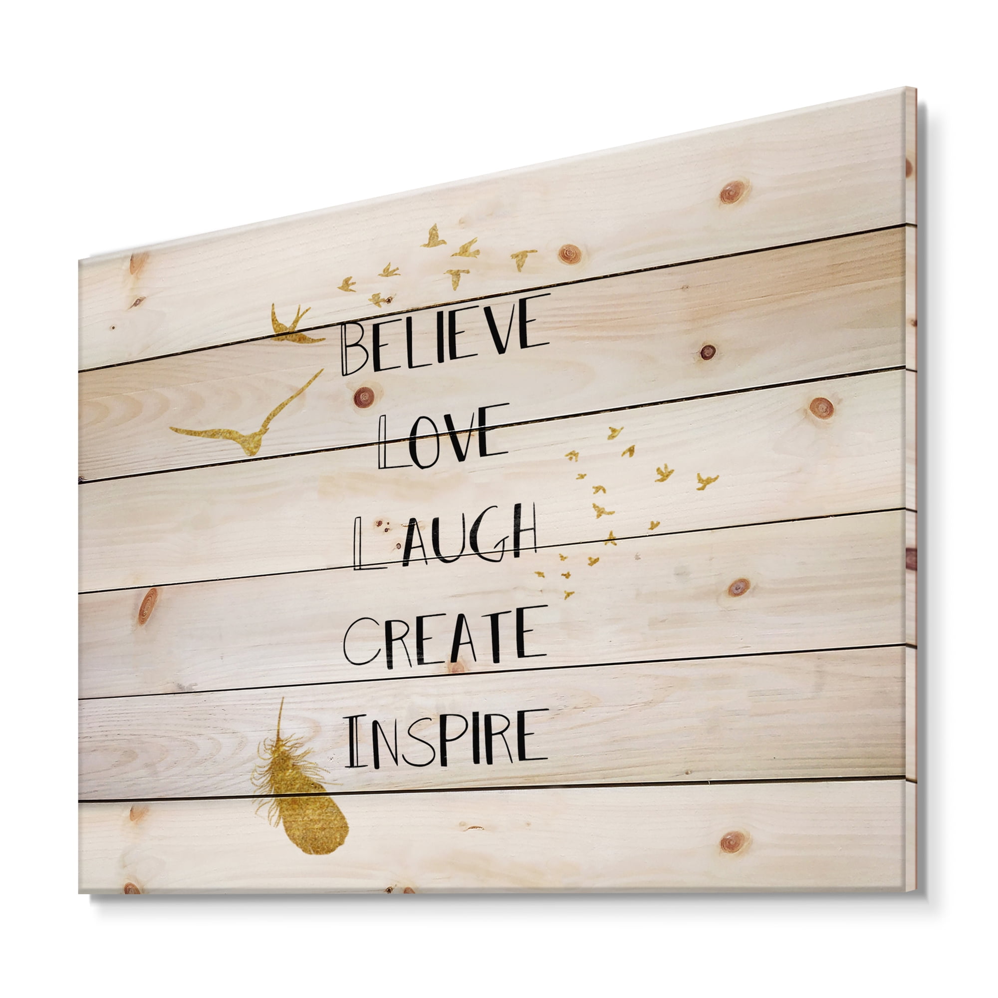 Designart 'Inspirational Quote On Gold and White' Traditional Print on Natural Pine Wood