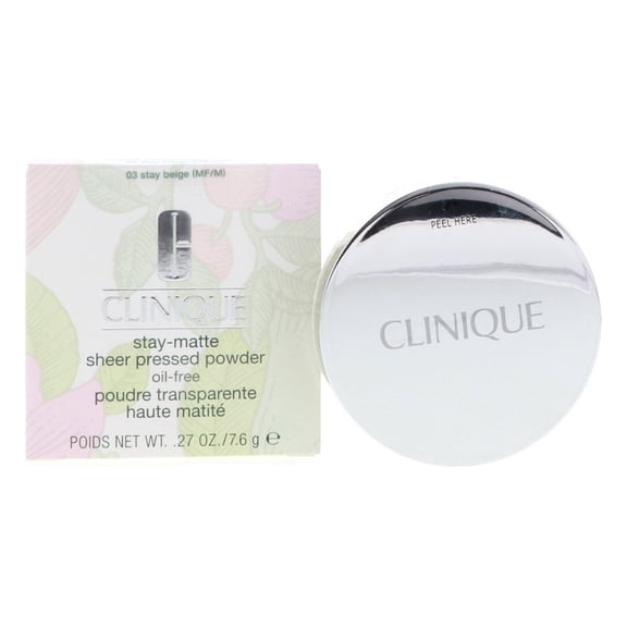 Clinique Stay-Matte Pressed Powder Foundation Makeup for Oily Skin, Sheer Coverage, Matte Finish, Oil-Free, Lightweight, 03 Stay Beige, 0.27 oz