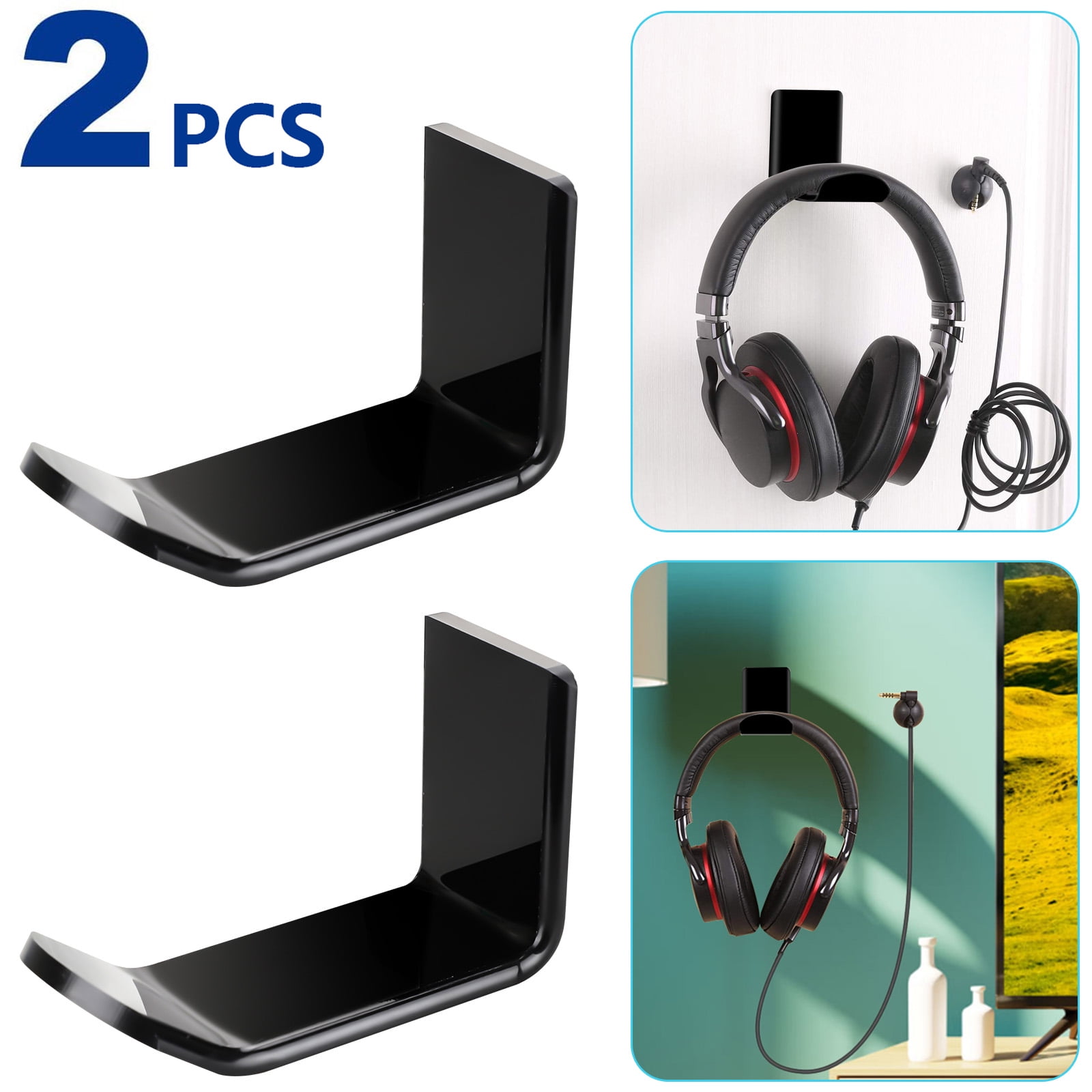 EXCEART Headphone Headset Holder Stand Hanger Hook Foldable Wall Mounted with Screw Gaming Accessories 