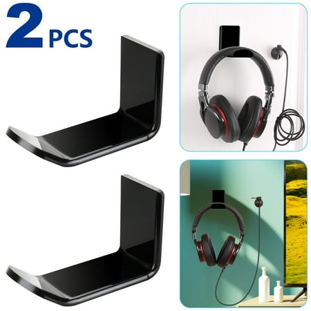 2pcs Headphone Headset Hanger Wall Mount, Universal Headphone Holder Hook Wall Mount, Save Desktop Space Headphone Stand, Stick-on PC Gaming Headphone Holder with Cable Clip Organizer