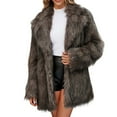 thumbnail image 3 of QATAINLAV Women's Faux Fur Jacket Fluffy Furry Winter Coat Plush Warm Long Sleeve Open Front Lapel Cardigan Outerwear, Dark Gray, M, 3 of 7