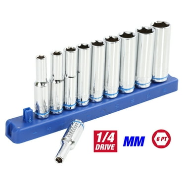 Hyper Tough 11 Piece, 1/4 inch Drive Deep Metric Steel Chrome Sockets