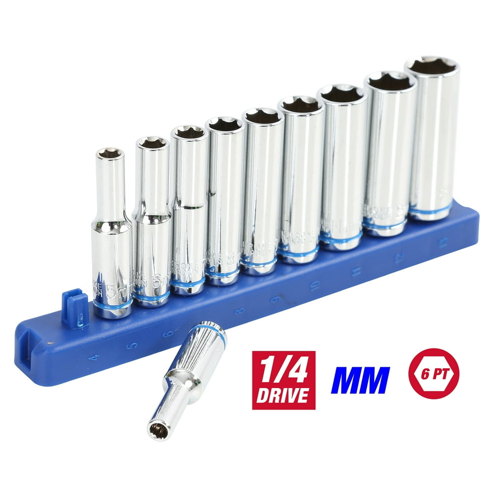 Hyper Tough 1/4Inch Drive Deep Metric Socket Set, 11Piece