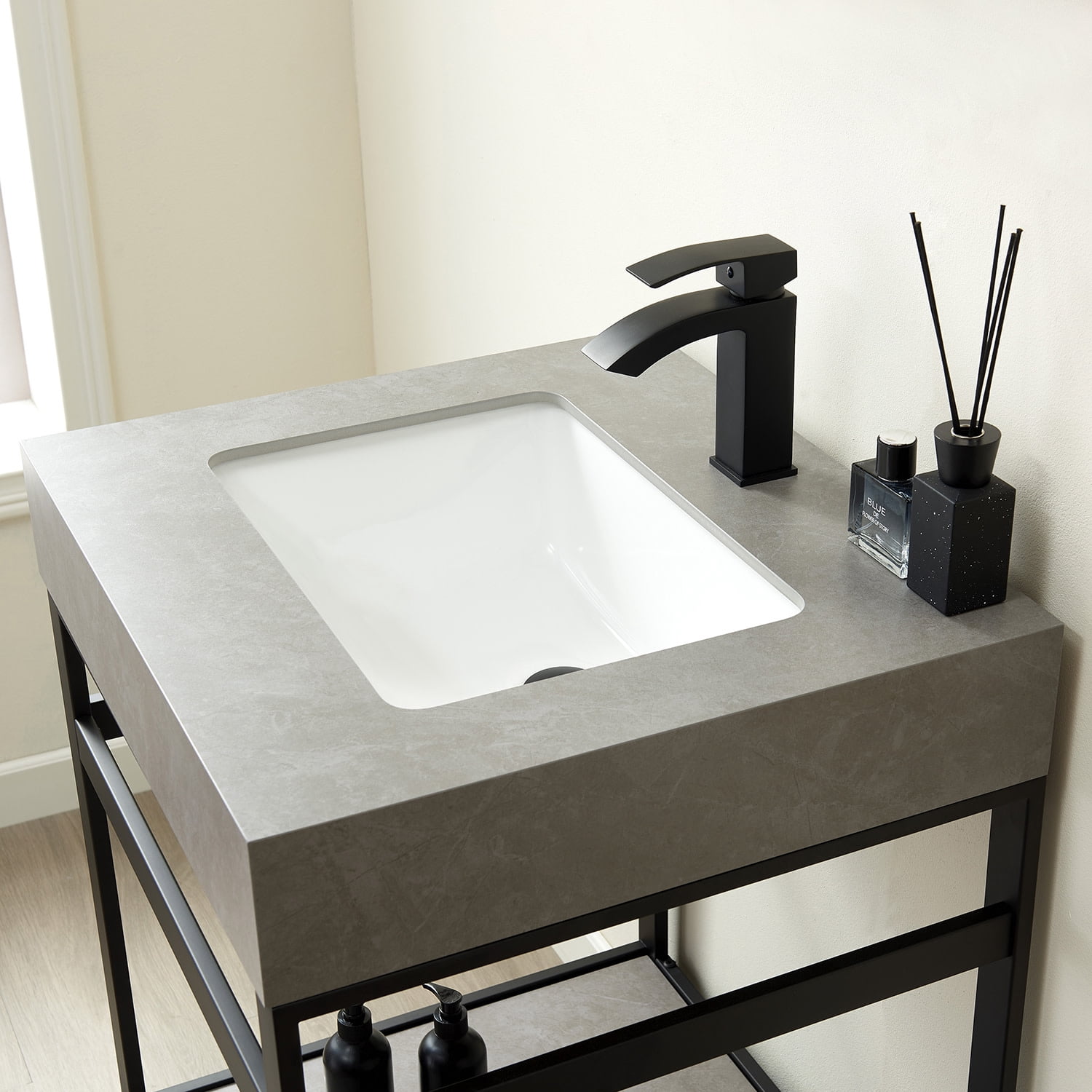 Funes 24" Single Sink Bathroom Vanity in Matte Black Frame White Top No Mirror
