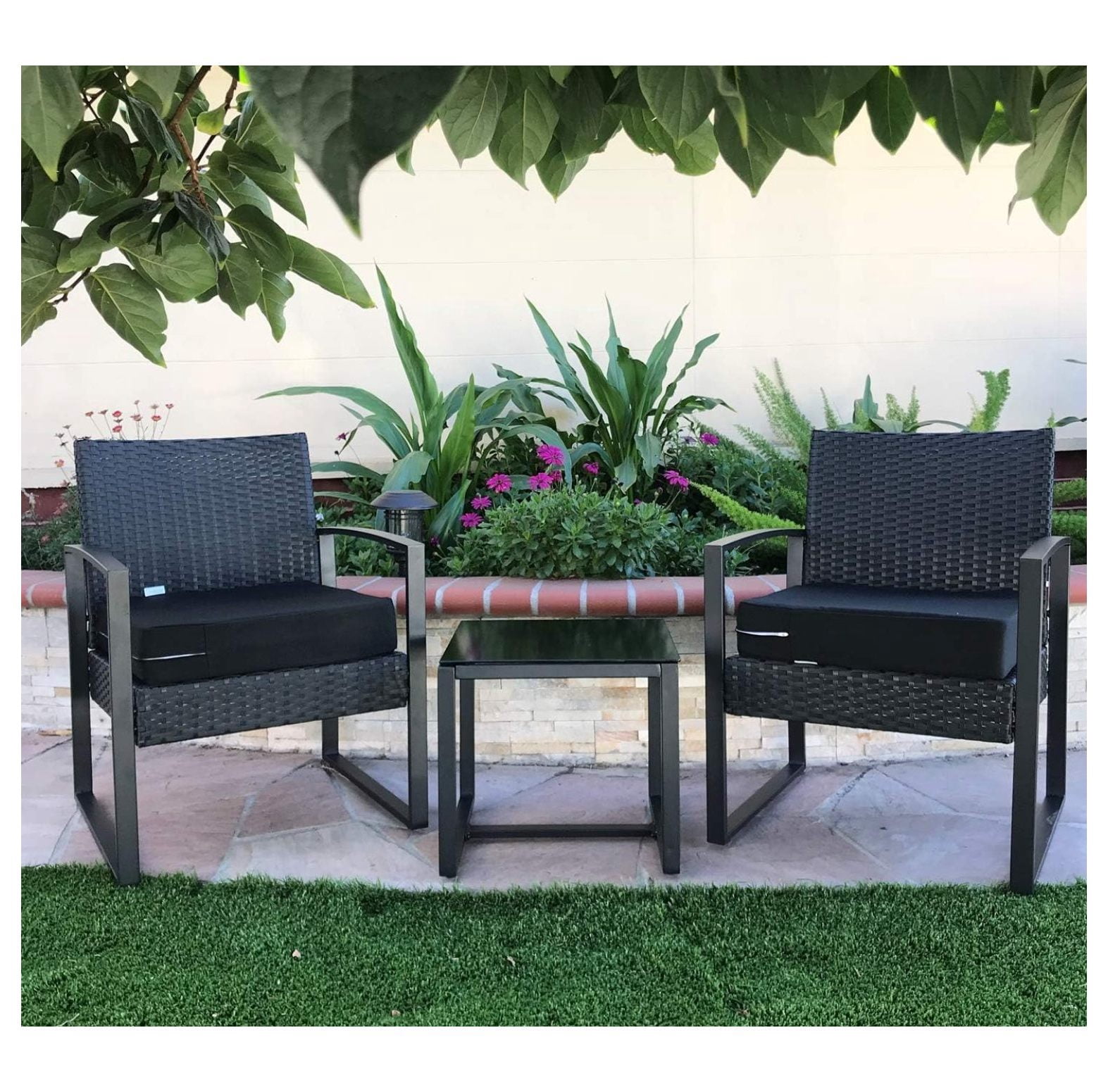 Indoor Outdoor Water High UV Resistant Patio Chair Cushion Cover (Just Black, 22"x20"x4" (4 Covers))