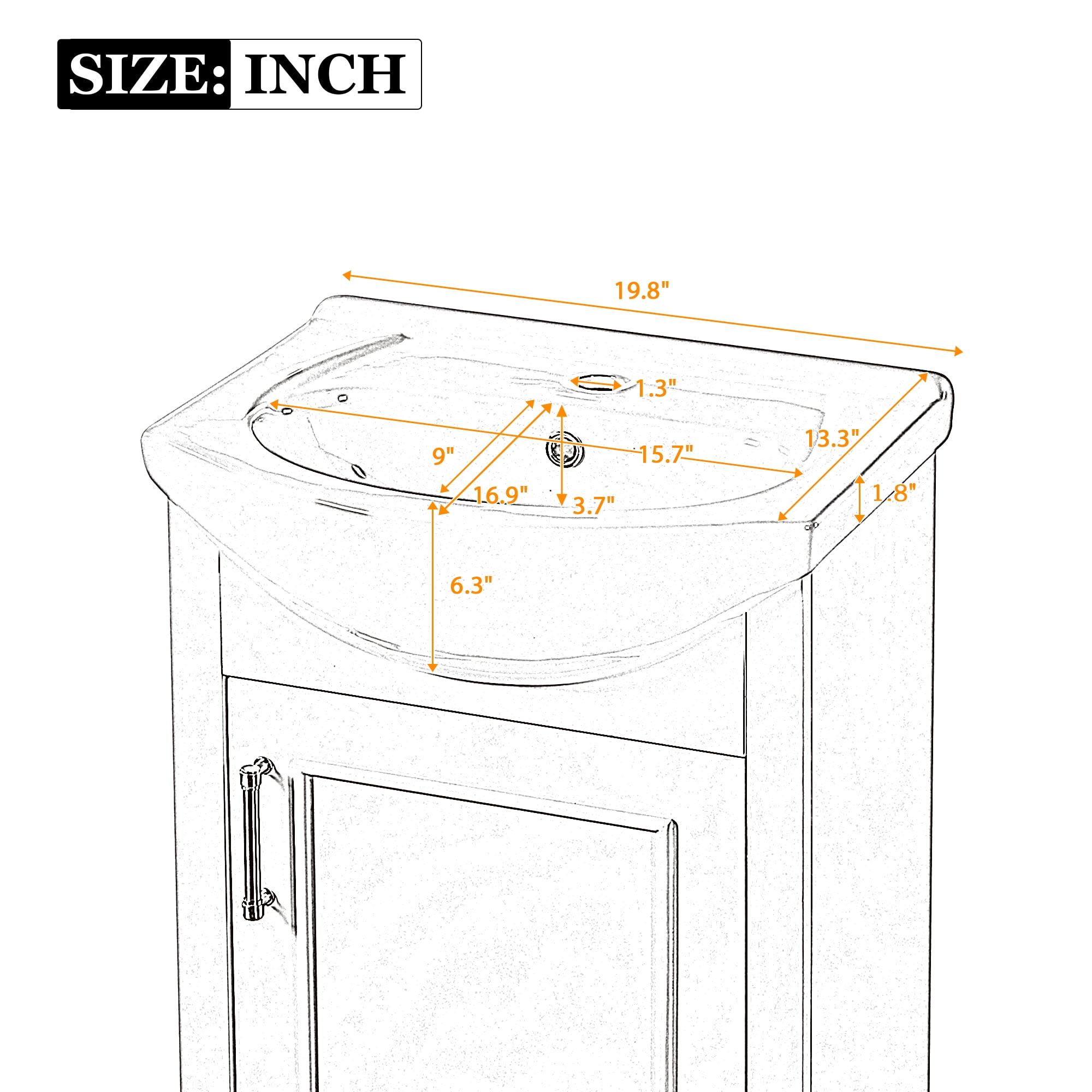 GARITIN Bathroom Vanity 20 Inch, Freestanding Single Vanity Set with Ceramic Sink and Soft Closing Door for Small Bathroom, White