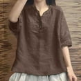 thumbnail image 2 of UAMVSH Cotton Linen Shirts for Women Button down Lightweight Casual Tops Loose Fit Half Sleeve Beach Vacation Blouses Summer Fall(X-Large,Coffee), 2 of 6