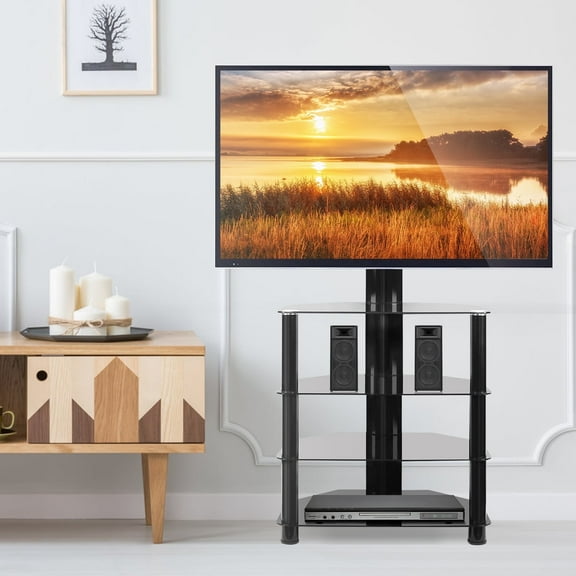 TAVR Modern Corner Floor TV Stand Console with 4 Shelf for 50 inch TVs Black