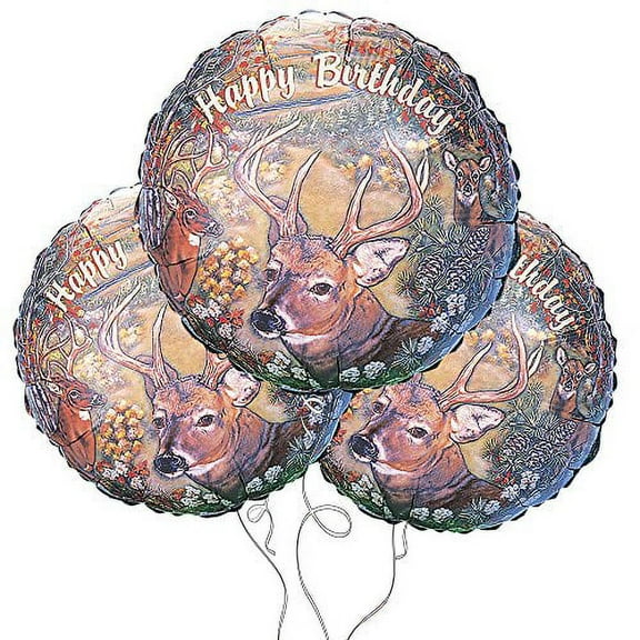 Deer Hunting Inspired Happy Birthday 18" Mylar Balloon 3pk