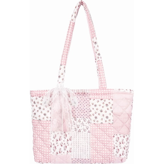 Quilted Small Tote Bag for Women, Lightweight Floral  Bag,Soft College Travel Work Bag Everyday Purse