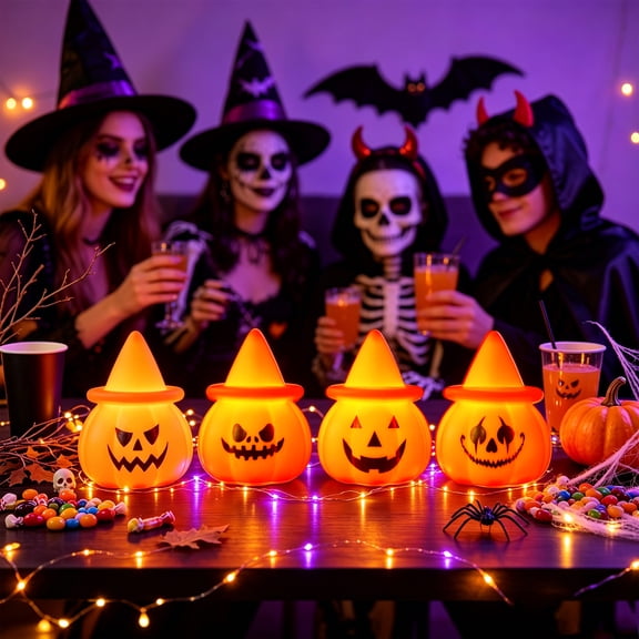 Tryvkinvive Halloween Pumpkin Decorations, Pumpkin Light with Witch Hat, Light Up Pumpkin Decorations,Halloween Decorations Indoor for Tabletop Mantel Party Home Decor