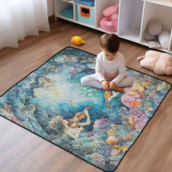 WOBOGO The Mermaid Plays Music Baby Playmats Extra Large Waterproof Rollable Activity Pads for Toddlers 50×50inch