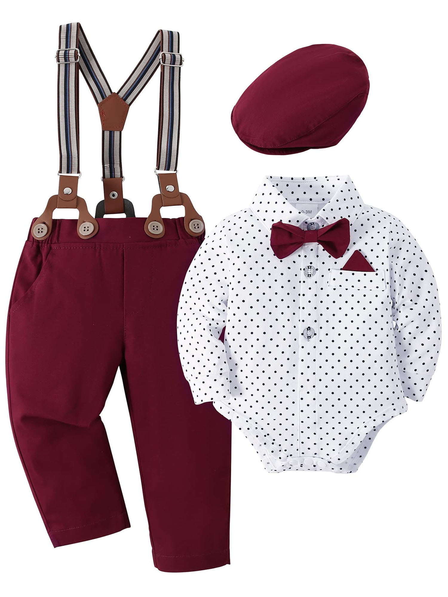SANMIOI Infant Baby Boy Clothes 0-24 Months Gentleman's Suit Outfit Formal Shirt Suspender Pants Hat Bowtie 4pcs