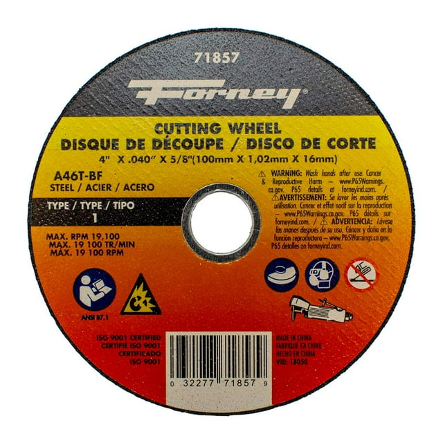 Disco de corte Forney 71857, 10 cm x 1 mm, tipo 1