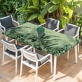 thumbnail image 2 of Palm Leaves Tropical Table Cloths for 5 Foot Rectangle Tables, Green Botanical Summer Green Ombre Patio Waterproof Elastic Fitted Tablecloths, Washable Rectangular Table Cover for Camping, 2 of 8