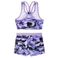 thumbnail image 5 of YONGHS Kids Girls Sports Dance Outfit Y-Shaped Back Crop Tops with Booty Shorts Set Camouflage Purple 16, 5 of 7