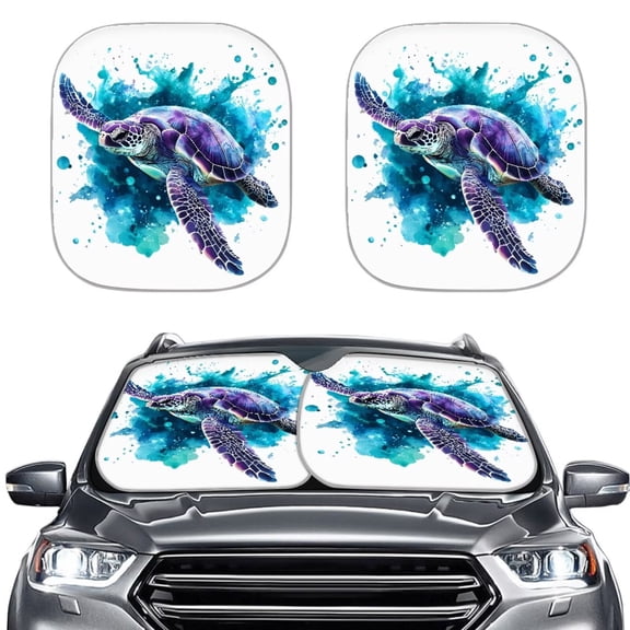 Bulopur Watercolor Turtle Car Windshield Sun Shade Blocks Sunlight Front Windshield Sun Shade with Shortage Bag Automotive Interior Sun Protection for Most Vans SUVs Trucks