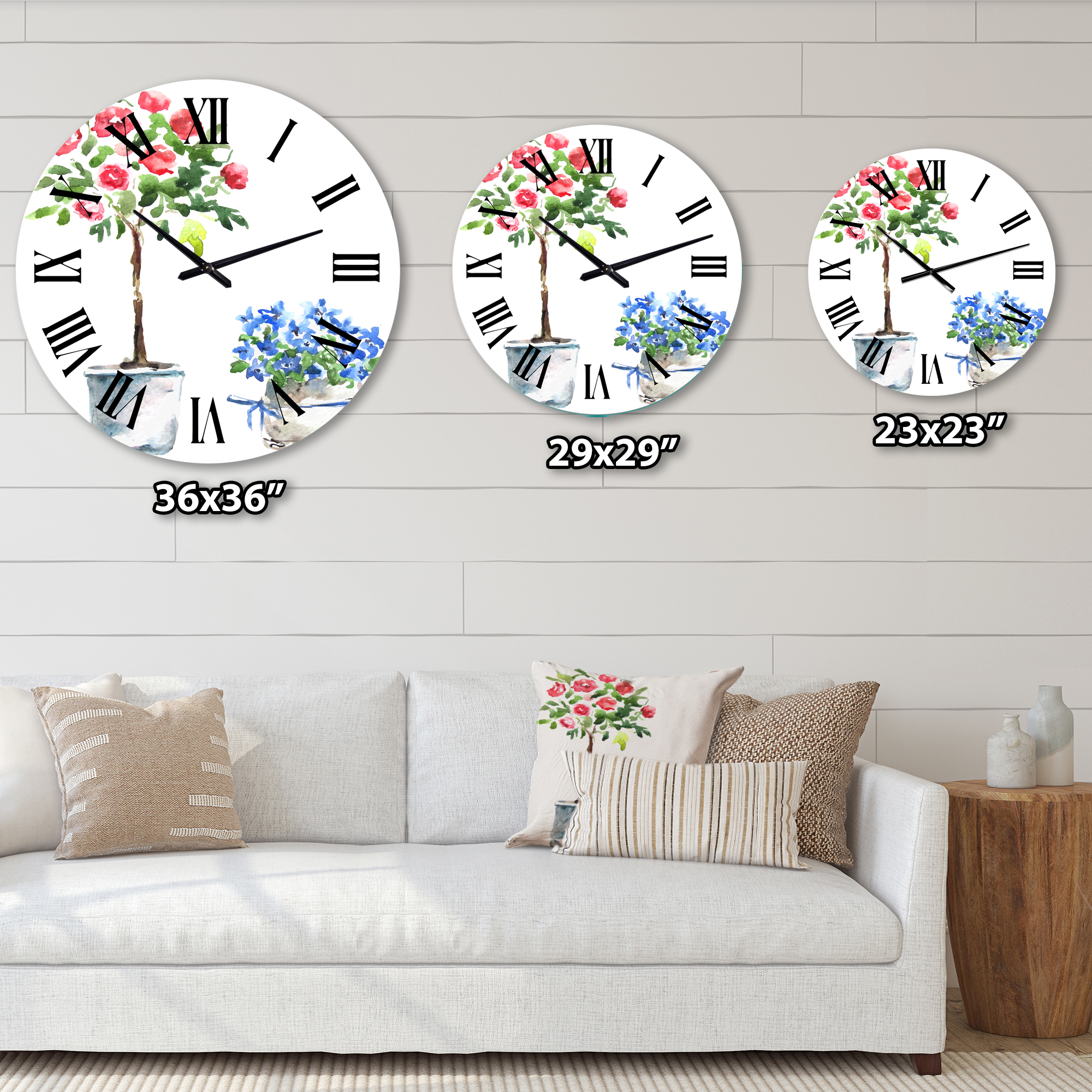 Designart 'Blue And Red Houseplants' Traditional Wall Clock