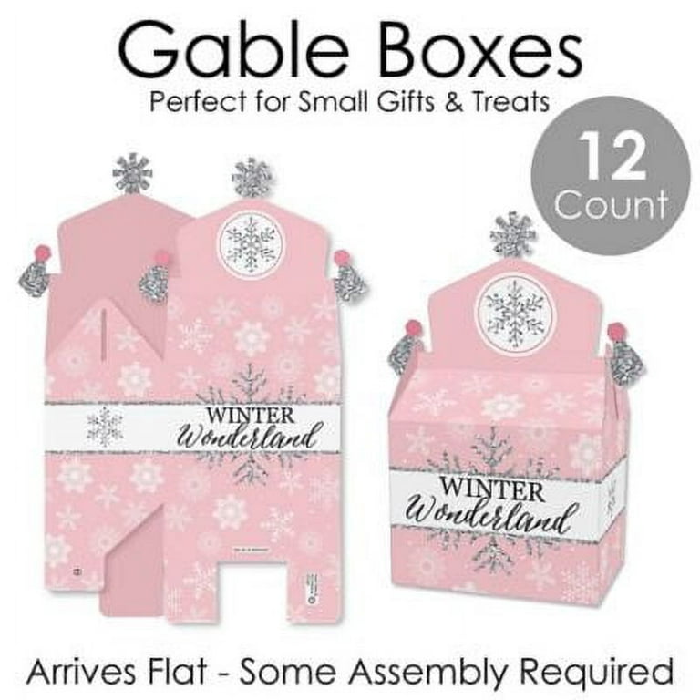 Big Dot of Happiness Pink Winter Wonderland - Treat Box Party Favors -  Holiday Snowflake Birthday Party and Baby Shower Goodie Gable Boxes