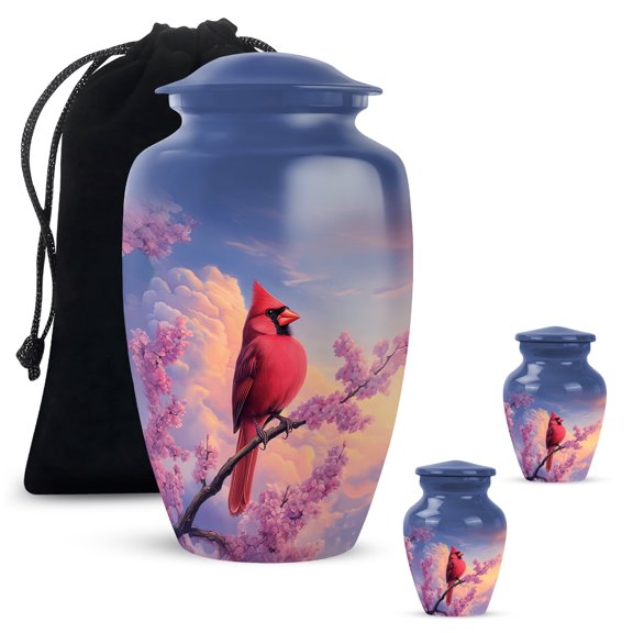 Yatskia Cardinal Bird Mini Keepsake Urns for Adult Ashes Male and Female, Large Memorial Purple Urn for Human Ashes, (Classic 10 Inch and 3 Inch)