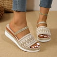 thumbnail image 5 of Xfvqtps Slide Sandals Women Wedges Flatform Bohemian Style Double Straps Open Toe Soft Sole Non Slip Comfortable Breathable Dressy Casual Summer Sandals White, 5 of 6