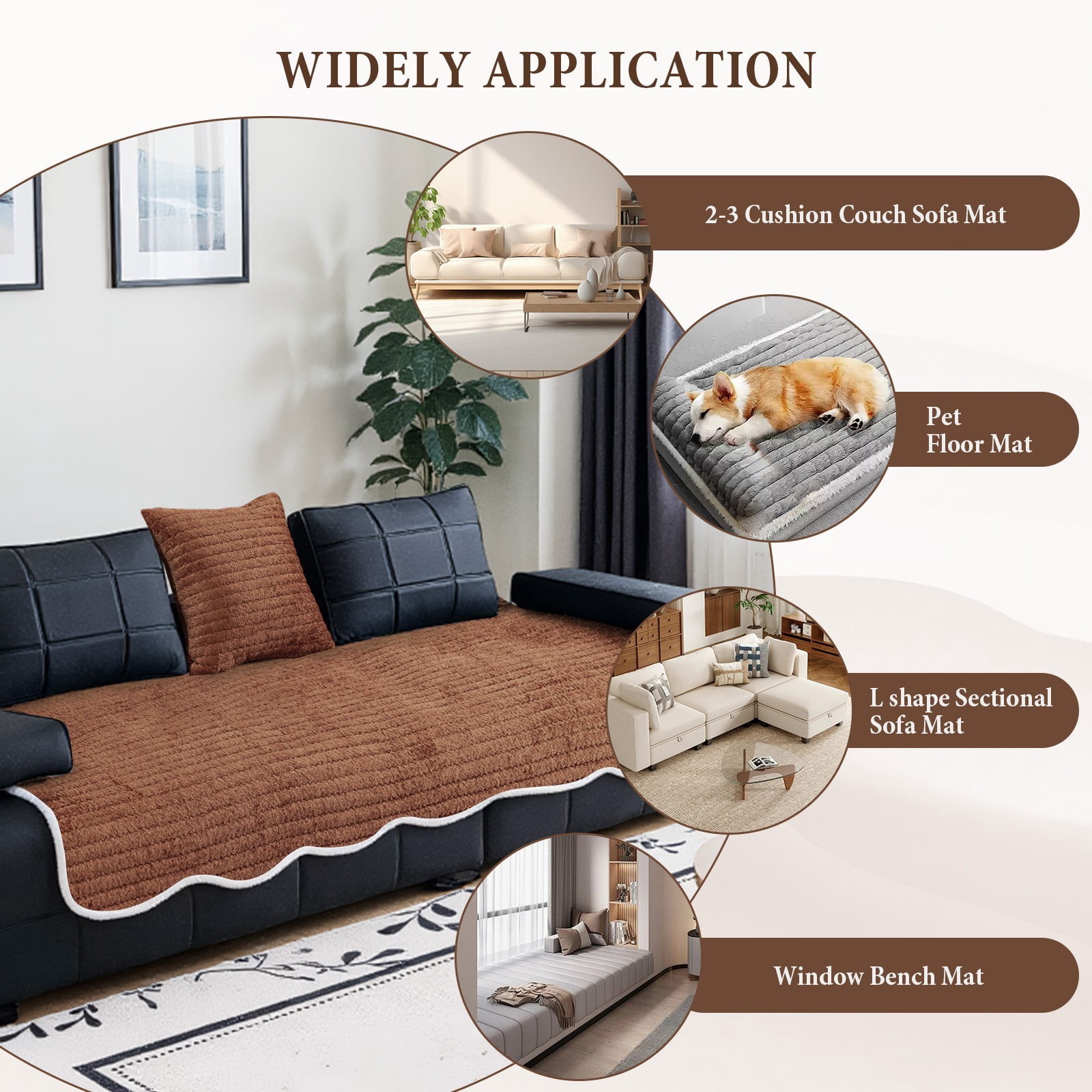 TOPCHANCES Soft Velvet Couch Covers, Fluffy Couch Slipcover for Dogs Cats, Non-Slip Sofa Protective Cover, Cozy Pets Bed Mat Furniture Protector (Brown, 35.4x63 in)