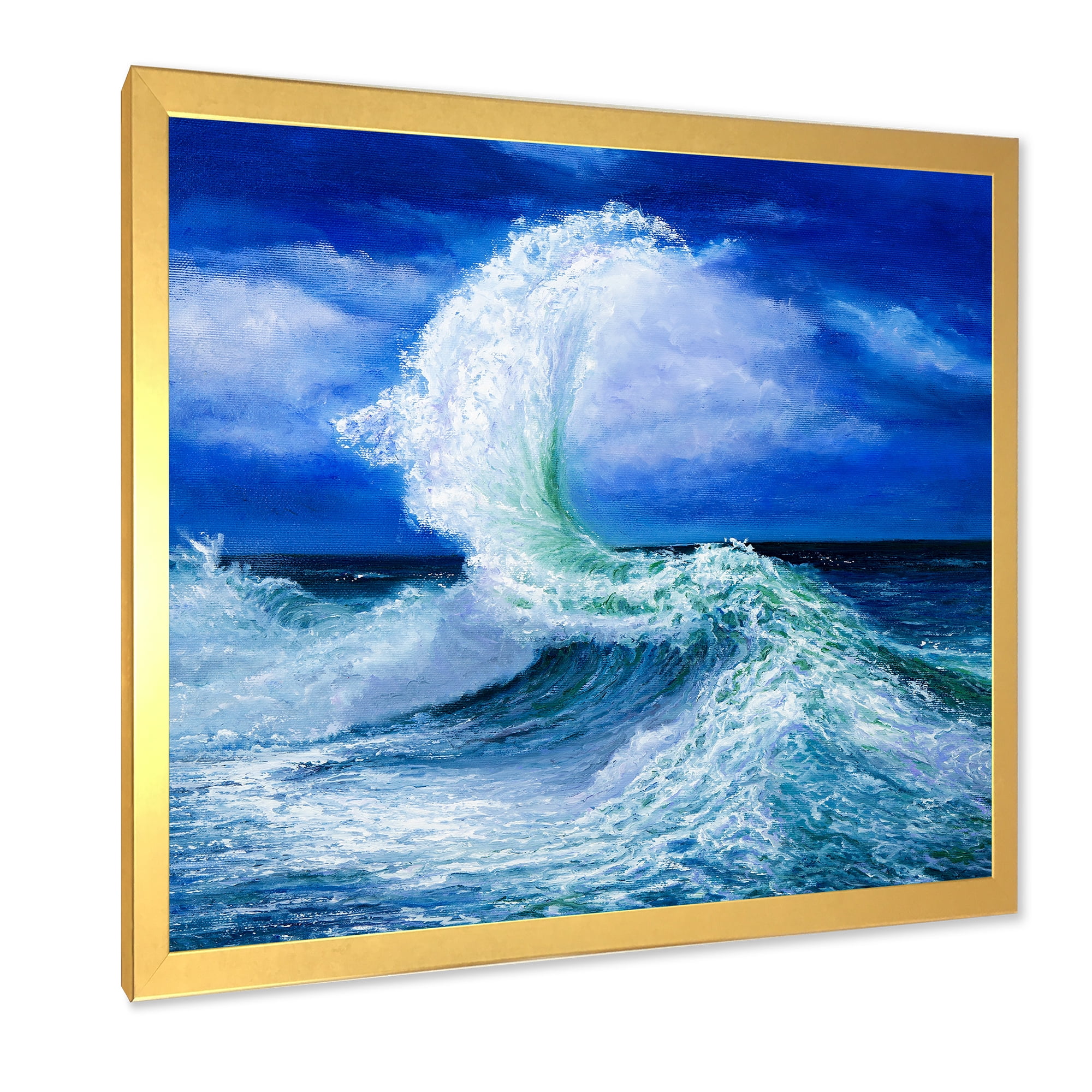Waves Breaking During Wild Blue Ocean Tide 30 in x 30 in Framed Painting Canvas Art Print, by Designart