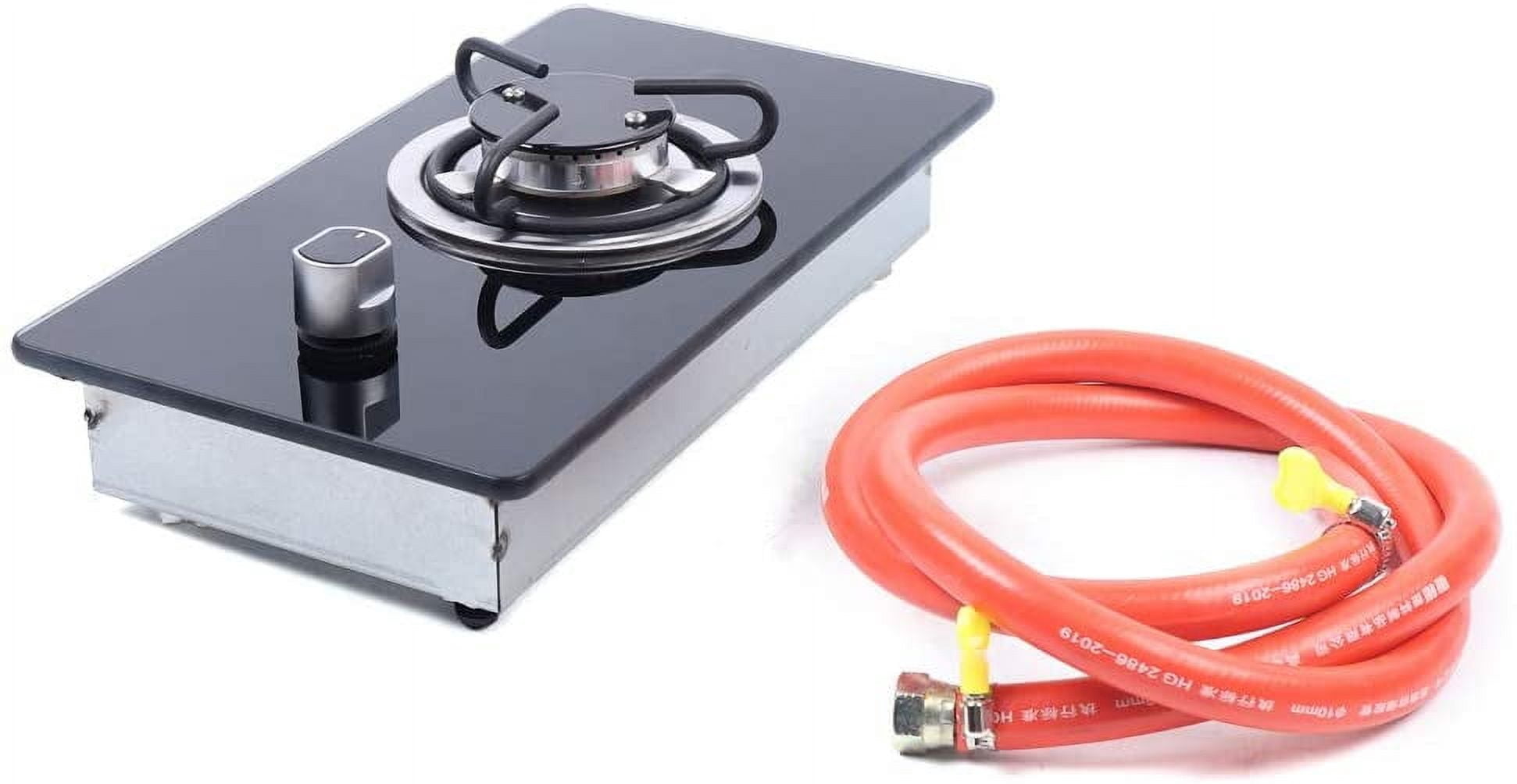Miumaeov RV Cooktop Stove Portable Camper LPG Gas Stove Single Burner w/Tempered Glass, Multi-level Fire Adjustment Stainless Steel Built-In Gas Hob