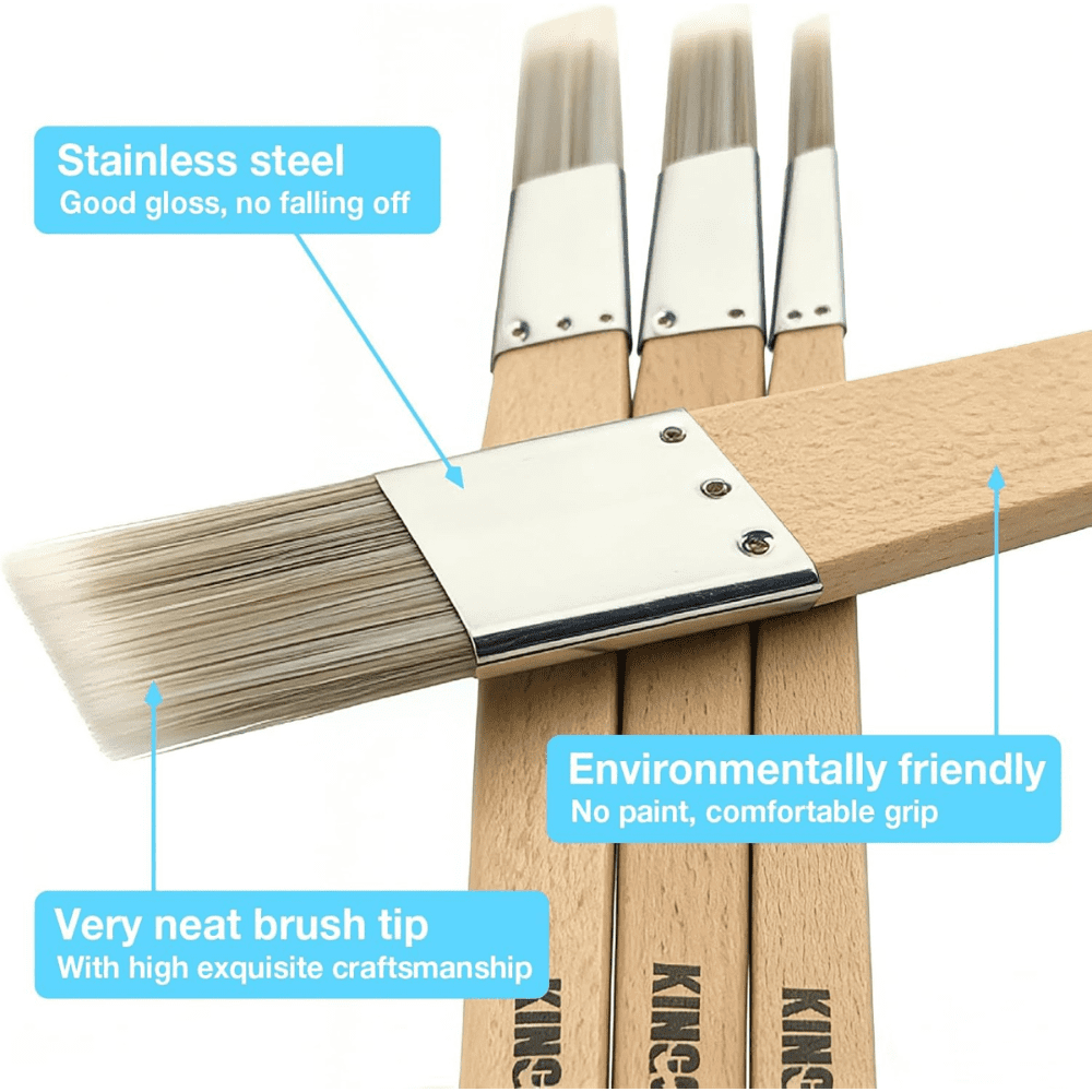Kingorigin 4-Piece Long Handle Detail Paint Brushes Set, 0.25", 0.5", 0.7", 1" Assorted Sizes, Wood Handle, for Trim, Edging & Narrow Areas