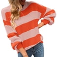 thumbnail image 3 of Pink Womens Fall Tops Women Casual Long Sleeve Color Block Stripe Knit Sweater Lightweight Pullover Sweater Top Sweaters for Women, 3 of 6