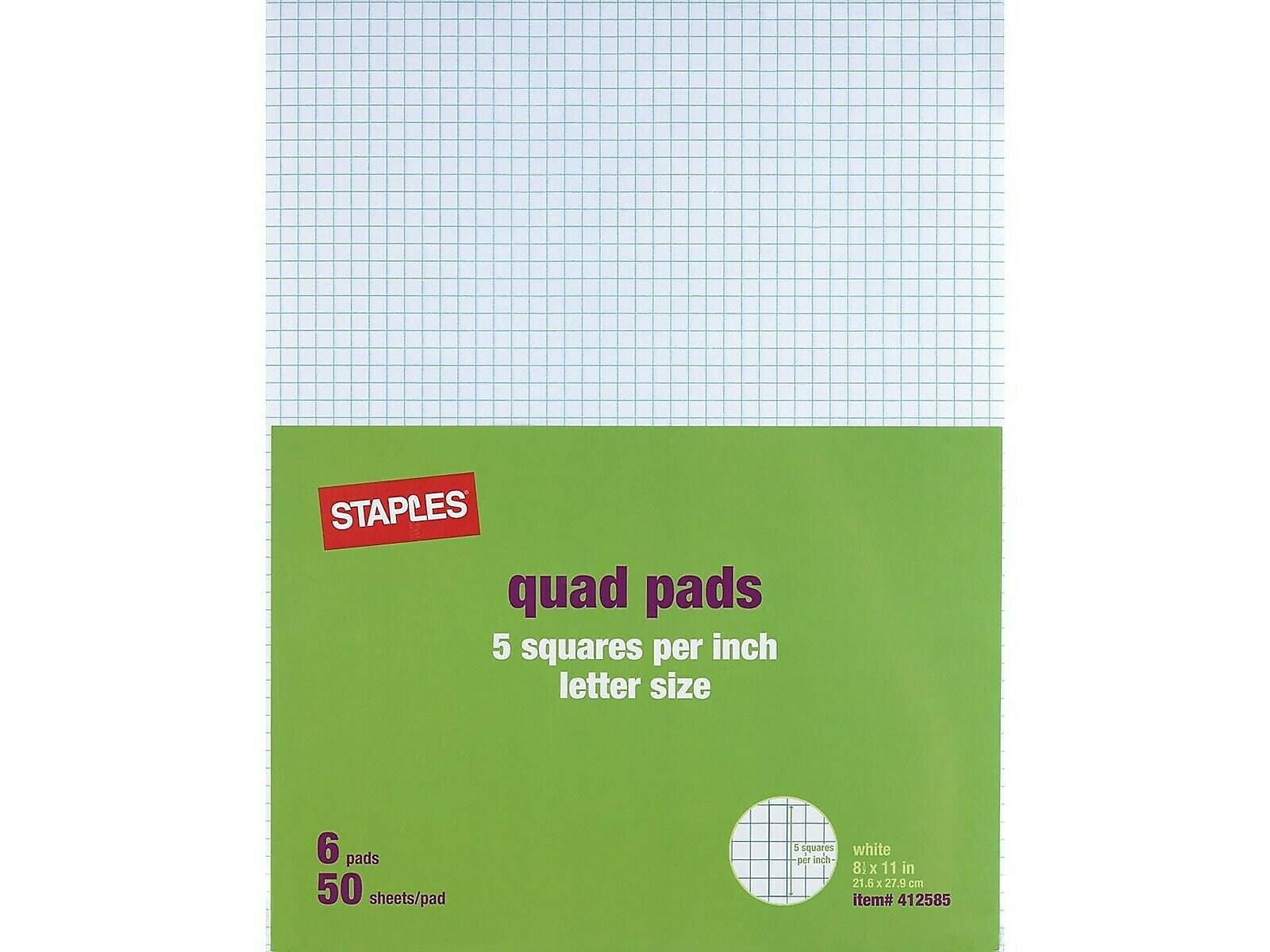 Staples Graph Pads 8.5" x 11" Graph White 50 Sheets/Pad 412585