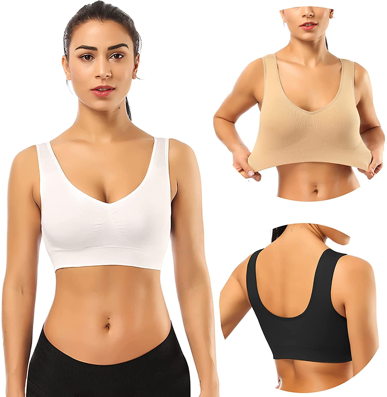  Women's Comfortable Ultimate Comfy Medium Support Sport Bra 3  Pack Plus Size Random Color (XXL) : Clothing, Shoes & Jewelry