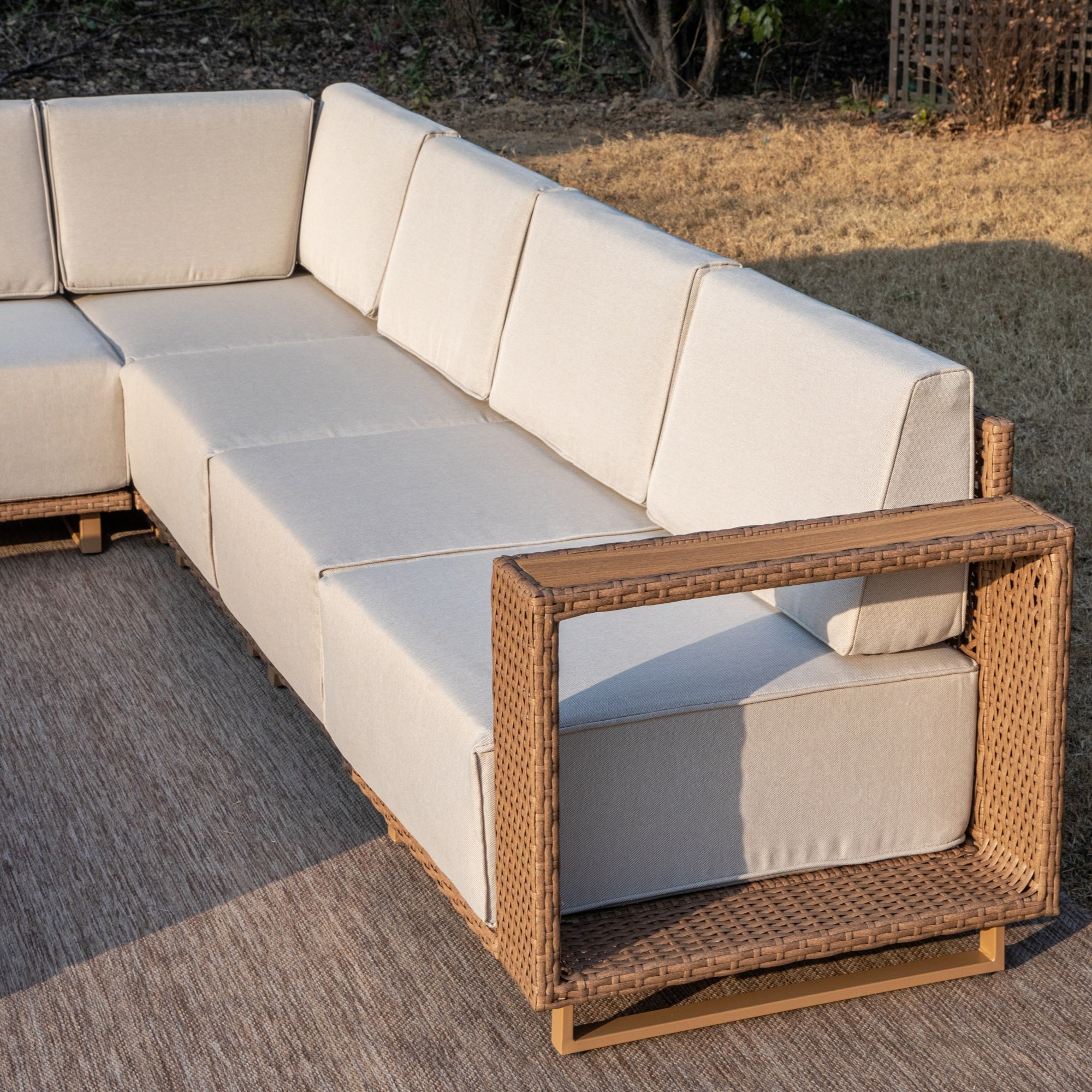 MF Studio 8-Piece Wicker Patio Furniture Set, L Shaped Outdoor Sectional Set with 2 Ottomans, Beige