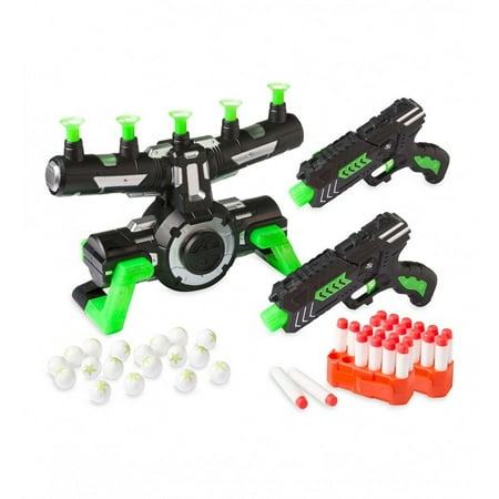 HearthSong Glow-in-the-Dark Air Target Game for Kids, Includes Two Air Blasters, 24 Soft Darts, and 20 Air Targets