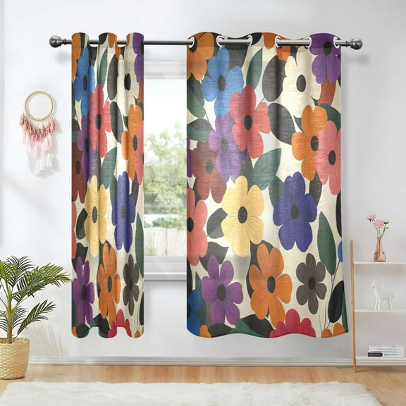 Yayeee Window Curtains Set of 2 for Living Room Light Filtering 63"x42", Large Colorful Flowers Pattern